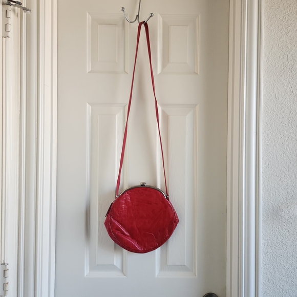 Vintage Handbags - Vintage Cherry Red‎ Lock Closure Hand Bag Genuine Leather Purse